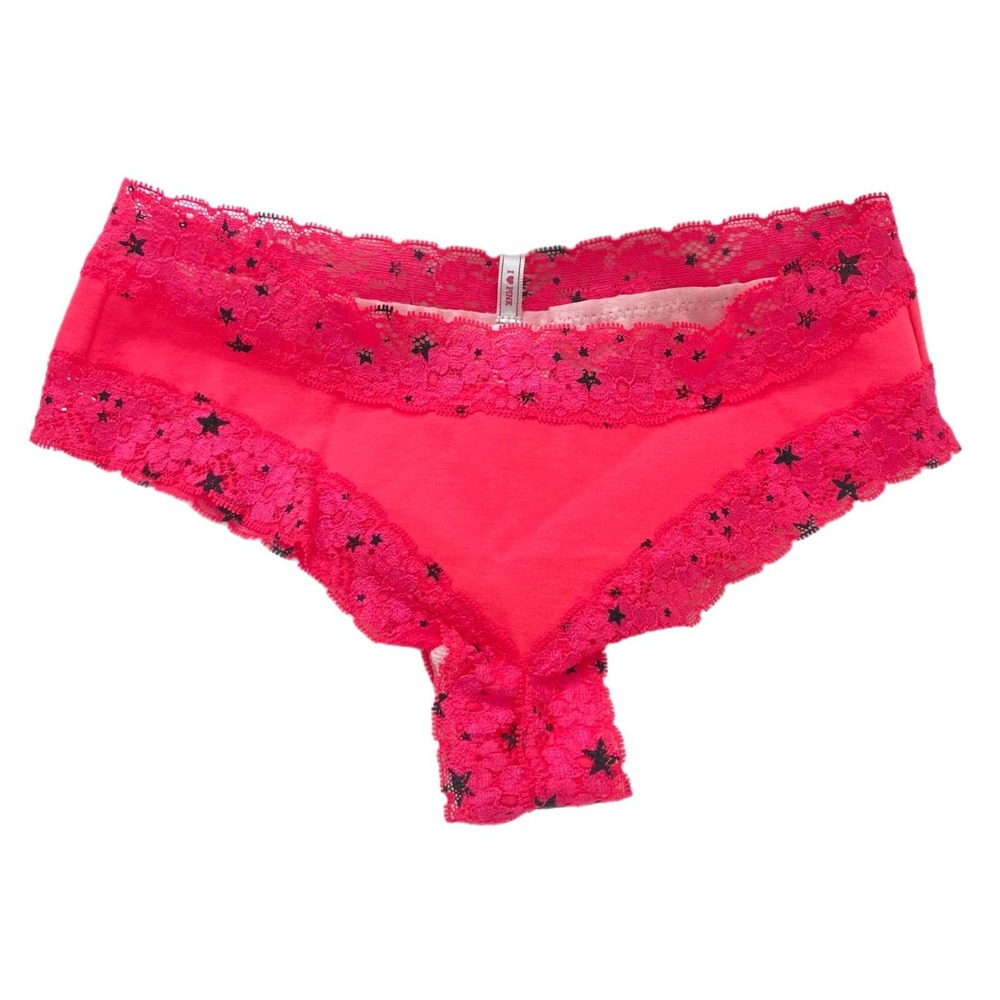 NWT Vtg VICTORIA'S SECRET Extra Low Rise CHEEKY Cotton Panty PINK Black Stars XS